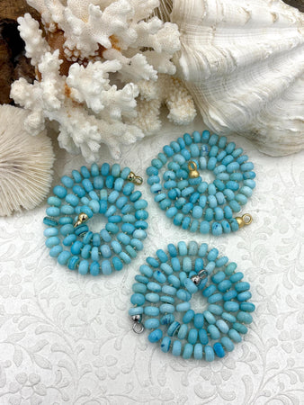 Peruvian Turquoise Opal Hand Knotted Necklace, 17",Rondelle Stones 8mmx5mm,End Caps Gold, Rhodium, Matte Gold, Candy Necklace,Fast Ship