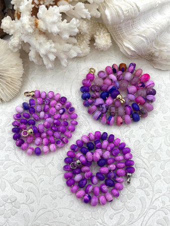 Peruvian Bright Purple Mixed Opal Hand Knotted Necklace, 17" Long, 3 Styles, Rondelle 10mm or 8mm, Gold,Rhodium Cap Candy Necklace,Fast Ship