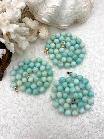 Peruvian Turquoise Opal Hand Knotted Necklace, 17" , Round Stones 10mm, Gold, Matte Gold, Rhodium Finished Ends, Candy Necklace, Fast Ship