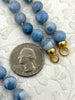 Image of Peruvian Pale Blue Opal Hand Knotted Necklace, 17" Long, Round Stones 10mm Gold, Matte Gold, Rhodium Finished Ends, Candy Necklace,Fast Ship