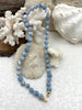 Image of Peruvian Pale Blue Opal Hand Knotted Necklace, 17" Long, Round Stones 10mm Gold, Matte Gold, Rhodium Finished Ends, Candy Necklace,Fast Ship