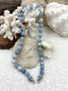 Image of Peruvian Pale Blue Opal Hand Knotted Necklace, 17" Long, Round Stones 10mm Gold, Matte Gold, Rhodium Finished Ends, Candy Necklace,Fast Ship