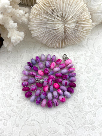Peruvian Pink/Purple Hand Knotted Necklace, 17" Long, Rondelle Stones 8mmx5mm with Rhodium Finished Ends, Candy Necklace, Fast Ship