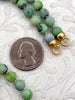 Image of Peruvian Green Opal Hand Knotted Necklace, 17" Long, Round Stones 8mm with Gold or Matte Gold Finished Ends, Candy Necklace, Fast Ship