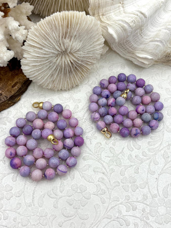 Peruvian Purple Mixed Opal Hand Knotted Necklace, 17", Round Stones 9mm, Gold or Matte Gold Caps, Candy Necklace, Genuine Opal, Fast Ship