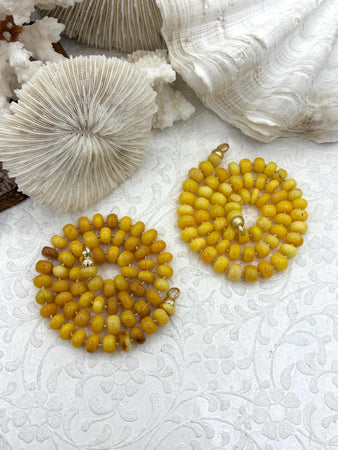 Peruvian Yellow Mixed Opal Hand Knotted Necklace, 17", Rondelle Stones 8mm x 5mm w/Gold or Matte Gold End Caps, Candy Necklace, Fast Ship