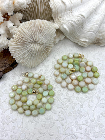 Peruvian Mixed Pale Green Opal Hand Knotted Necklace, 17", Rondelle Stones 10mmx5mm, Gold, Matte Gold Finished Ends,Candy Necklace,Fast Ship