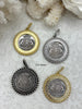 Image of Silver Horse coin, Horse Pendant with Textured Bezel, 4 Bezel Finishes, Brass coin, Zinc Alloy Bezel with Jump Ring, Fast Ship