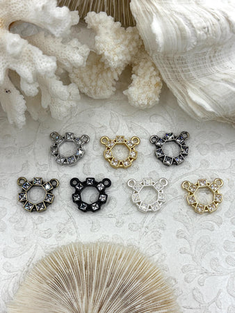 Pave Clear CZ Circle Charms, Round Hoop CZ Pendants, Two Bales, 17.5mm Charm, Round Pendant with Cubic Zirconia, 7 Finishes, Fast Shipping