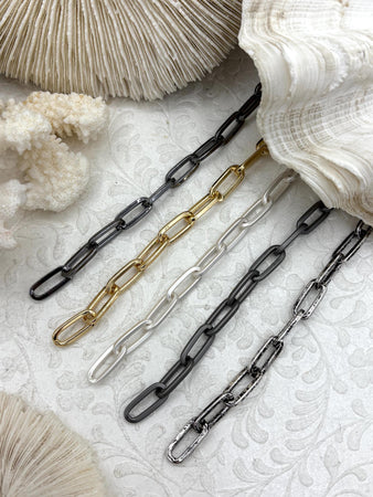 Cable Chain Smooth Oval sold by the foot. 18mmx7.5mm. Wire 2mm. Electroplated base metal, 6 finishes available. Fast ship