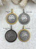 Image of Silver Horse coin, Horse Pendant with Textured Bezel, 4 Bezel Finishes, Brass coin, Zinc Alloy Bezel with Jump Ring, Fast Ship