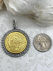 Image of Silver Horse coin, Horse Pendant with Textured Bezel, 4 Bezel Finishes, Brass coin, Zinc Alloy Bezel with Jump Ring, Fast Ship