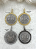 Image of Silver Shield Coin, Shield Pendant with Textured Bezel, 4 Bezel Finishes, Brass coin, Zinc Alloy Bezel with Jump Ring, Fast Ship