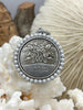 Image of Silver Rose Coin Pendant with Textured Pearl Bezel, Rose Coins with Pearl Bezel, Rose Pendant, Three Bezel Finishes,Textured Bezel,Fast Ship