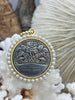 Image of Silver Rose Coin Pendant with Textured Pearl Bezel, Rose Coins with Pearl Bezel, Rose Pendant, Three Bezel Finishes,Textured Bezel,Fast Ship