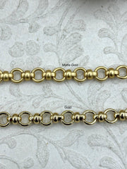 Brass Mixed Link Small Cable Chain Round sold by the foot. 6mm round.  Electroplated brass, 2 Finishes Fast ship