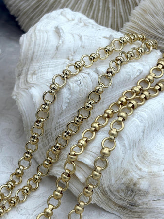 Brass Mixed Link Small Cable Chain Round sold by the foot. 6mm round. Electroplated brass, 2 Finishes Fast ship