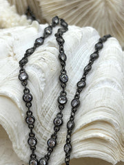 Dainty Gunmetal chains, Plated Brass Chain, Clear CZ Chain, Round CZ Chain, By the Foot, Fast Ship