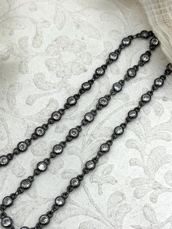 Dainty Gunmetal chains, Plated Brass Chain, Clear CZ Chain, Round CZ Chain, By the Foot, Fast Ship