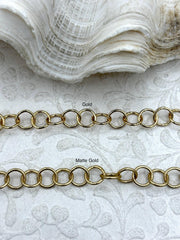 Brass Cable Rolo Chain Round sold by the foot. 8mm. Small Size Rolo Chain Electroplated, Matte Gold or Gold. Fast ship