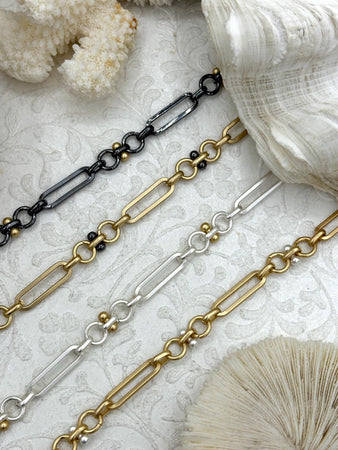 Mixed Link Mixed Metal Cable Chain, by the foot. Lg Link 22mm x 6mm, Sm links 8mm round and 7mm,Electroplated Base Metal, 4 styles,Fast ship