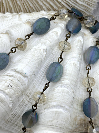 Oval Crystal Mixed Beaded Chain,12mmx9mm Rosary Chain, Iridescent Crystal, Bronze Wire. Sold by the Foot Fast Shipping