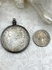 Image of Reproduction Coin Pendant 39mm, Silver Coin with Bezel, Vintage Coin, 2 bezel colors, Gunmetal and Bronze. Fast Shipping
