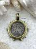 Image of Reproduction Coin Pendant, Silver Morgan Peace Dollar Coin Pendant, Bronze Bezel, Coin Bezel, Vintage Coin Pendant, Silver Coin. Fast Ship