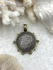 Image of Reproduction Coin Pendant, Silver Morgan Peace Dollar Coin Pendant, Bronze Bezel, Coin Bezel, Vintage Coin Pendant, Silver Coin. Fast Ship