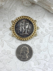 REGNE Burnished Silver Coin, 3 Bezel Colors, French Reproduction Coin, Plated Brass and Zinc Alloy, French Art Deco Coin, Fast Ship