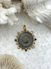 Image of French Horticole De Dison Pendant, Horticole Coin Pendant, French Pendant, French Coin, Black Spike and Round CZ Accents Coin Fast Ship