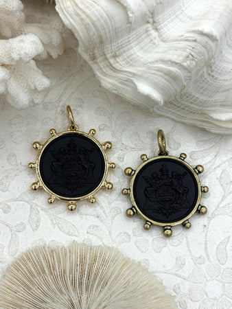 French Coin Pendant, French Angel Life Insurance Replica Coin, Matte Black Coin, 2 bezel colors, French Art Deco Coin, Fast Ship