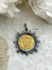 Image of French Horticole De Dison Pendant, Horticole Pendant, French Pendant, Gold Coin, Clear Spike & Round Pearl Accents Coin.Fast Ship