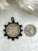 Image of French Coin Pendant, French Angel Life Insurance Replica Coin, Gold or Matte Gold Coin, Matte Black Bezel, French Art Deco Coin, Fast Ship
