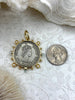 Image of Queen Elizabeth II Coin Pendant, Queen Elizabeth II Coin with Bezel,Royal Coin Pendant,Queen Coin Aqua CZ and Pearl Accents Fast Ship