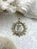 Image of Queen Elizabeth II Coin Pendant, Queen Elizabeth II Coin with Bezel,Royal Coin Pendant,Queen Coin Aqua CZ and Pearl Accents Fast Ship