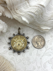 French Coin Pendant, French Angel Life Insurance Replica Coin, Gold Coin, Burnished Silver bezel, French Art Deco Coin, Fast Ship