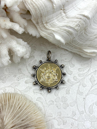 French Coin Pendant, French Angel Life Insurance Replica Coin, Gold Coin, Burnished Silver bezel, French Art Deco Coin, Fast Ship