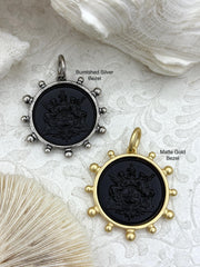 French Coin Pendant, French Angel Life Insurance Replica Coin, Matte Black Coin, 2 bezel colors, French Art Deco Coin, Fast Ship