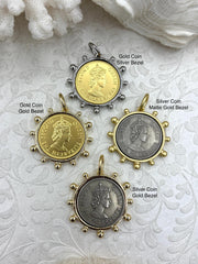 Queen Elizabeth II Coin Pendant, Queen Elizabeth Replica Coin, Royal Coin Pendant, Vintage Coin, Reproduction Coin 4 Styles Fast Ship