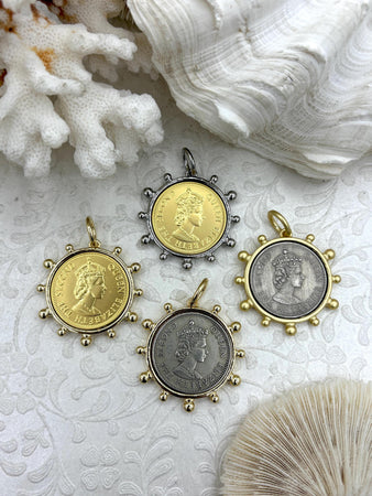 Queen Elizabeth II Coin Pendant, Queen Elizabeth Replica Coin, Royal Coin Pendant, Vintage Coin, Reproduction Coin 4 Styles Fast Ship