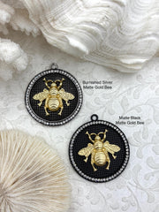 Bumble Bee Pendant with CZ, Round Bee Charm, Bumble Bee Charm, Mixed Metal Bumble Bee, 2 Styles, Zinc Alloy, Cubic Zirconia, Fast Ship
