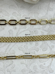 Gold Plated Stainless Steel Multilink Textured Chains, 3 styles, Handmade Chains, Stainless Steel HIGH QUALITY, Sold by the ft. Fast Ship