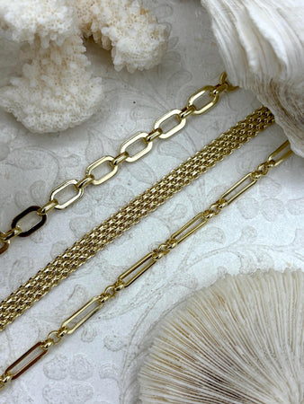 Gold Plated Stainless Steel Multilink Textured Chains, 3 styles, Handmade Chains, Stainless Steel HIGH QUALITY, Sold by the ft. Fast Ship
