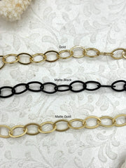 Brass Medium Cable Chain Oval sold by the foot. 12mm x 8mm oval.  Electroplated brass, 3 finishes Fast ship