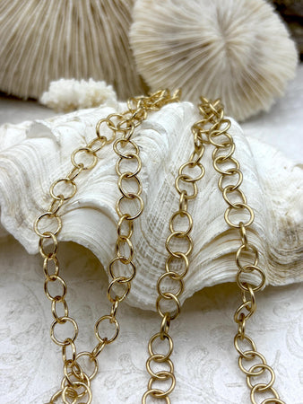 Brass Cable Rolo Chain Round sold by the foot. 8mm. Small Size Rolo Chain Electroplated, Matte Gold or Gold. Fast ship