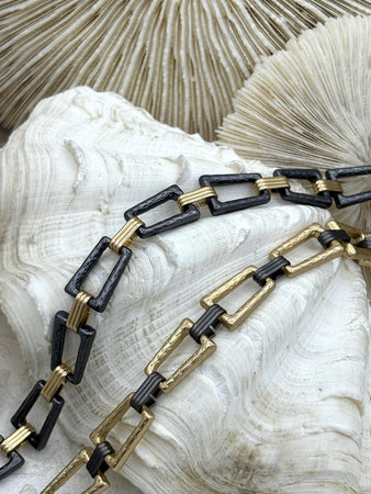 Mixed Metal Textured Cable Chain, by the foot. Lg Link 16mm x 11mm Sm link 10mm x 3mm, Electroplated Zinc Alloy, 2 styles, Fast ship