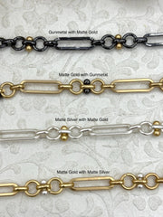 Mixed Link Mixed Metal Cable Chain, by the foot. Lg Link 22mm x 6mm, Sm links 8mm round and 7mm,Electroplated Base Metal, 4 styles,Fast ship