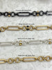Image of Mixed Link Mixed Metal Cable Chain, by the foot. Lg Link 22mm x 6mm, Sm links 8mm round and 7mm,Electroplated Base Metal, 4 styles,Fast ship