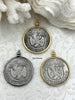 Image of Reproduction Coin Pendant 39mm, Coin Bezel, Vintage Coin, 3 bezel colors, Gold, Matte Gold, or Burnished Silver. Fast Shipping